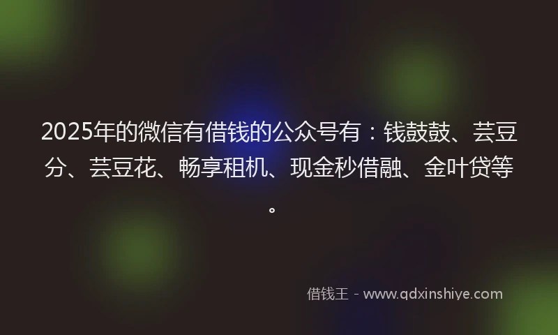 2025年的微信有借钱的公众号有：钱鼓鼓、芸豆分、芸豆花、畅享租机、现金秒借融、金叶贷等。