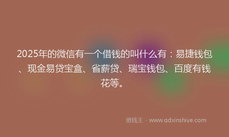 2025年的微信有一个借钱的叫什么有：易捷钱包、现金易贷宝盒、省薪贷、瑞宝钱包、百度有钱花等。