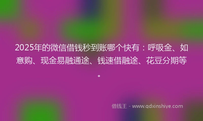 2025年的微信借钱秒到账哪个快有：呼吸金、如意购、现金易融通途、钱速借融途、花豆分期等。