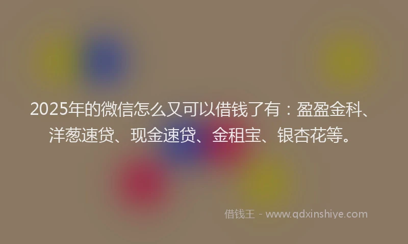 2025年的微信怎么又可以借钱了有：盈盈金科、洋葱速贷、现金速贷、金租宝、银杏花等。