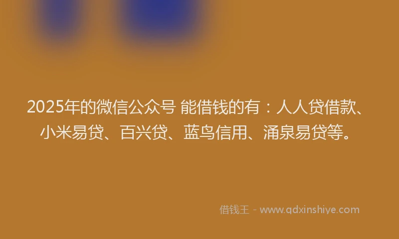 2025年的微信公众号 能借钱的有：人人贷借款、小米易贷、百兴贷、蓝鸟信用、涌泉易贷等。