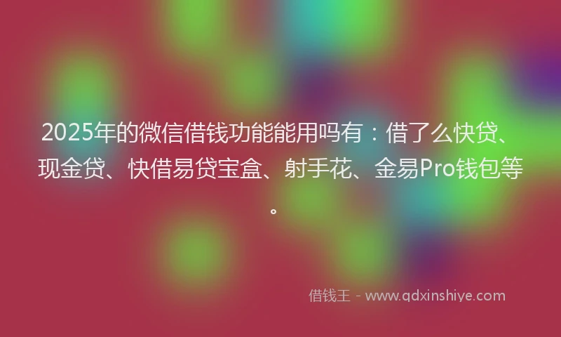 2025年的微信借钱功能能用吗有：借了么快贷、现金贷、快借易贷宝盒、射手花、金易Pro钱包等。