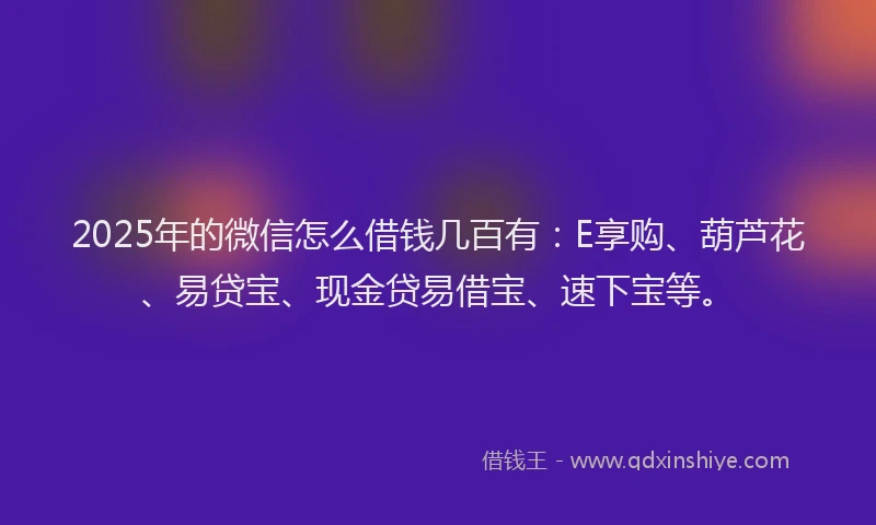 2025年的微信怎么借钱几百有：E享购、葫芦花、易贷宝、现金贷易借宝、速下宝等。