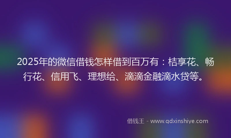 2025年的微信借钱怎样借到百万有：桔享花、畅行花、信用飞、理想给、滴滴金融滴水贷等。