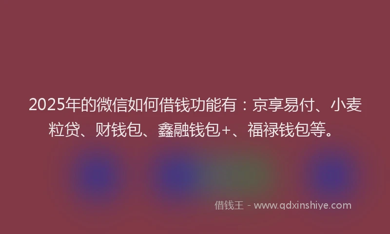 2025年的微信如何借钱功能有：京享易付、小麦粒贷、财钱包、鑫融钱包+、福禄钱包等。