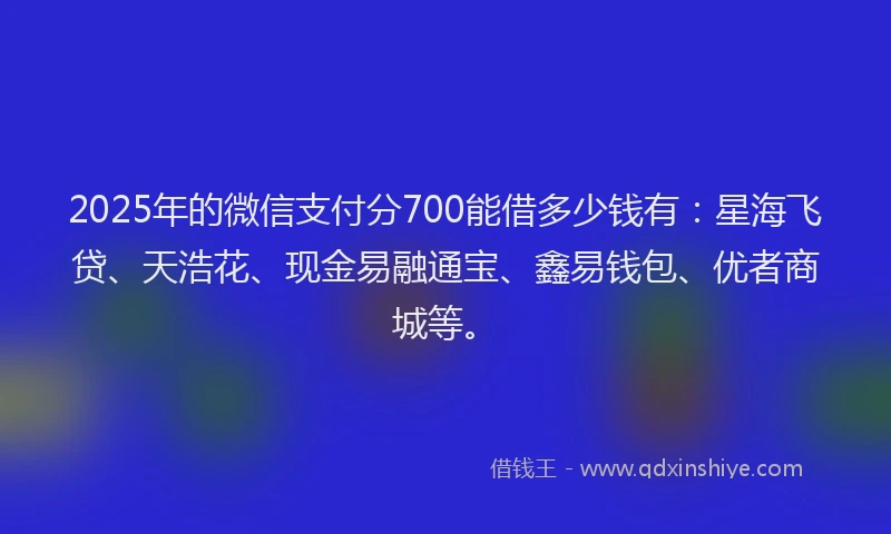 2025年的微信支付分700能借多少钱有：星海飞贷、天浩花、现金易融通宝、鑫易钱包、优者商城等。