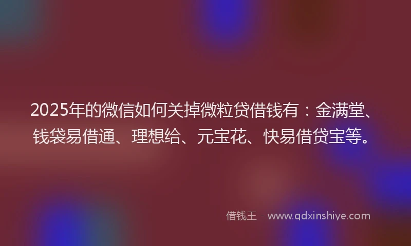 2025年的微信如何关掉微粒贷借钱有：金满堂、钱袋易借通、理想给、元宝花、快易借贷宝等。