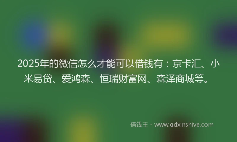2025年的微信怎么才能可以借钱有：京卡汇、小米易贷、爱鸿森、恒瑞财富网、森泽商城等。