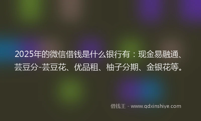 2025年的微信借钱是什么银行有：现金易融通、芸豆分-芸豆花、优品租、柚子分期、金银花等。