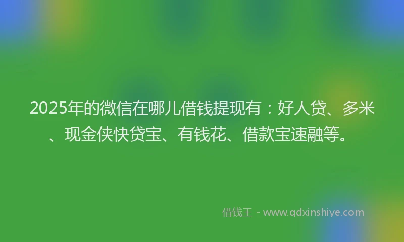 2025年的微信在哪儿借钱提现有：好人贷、多米、现金侠快贷宝、有钱花、借款宝速融等。