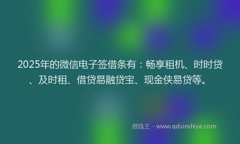 2025年的微信电子签借条有：畅享租机、时时贷、及时租、借贷易融贷宝、现金侠易贷等。