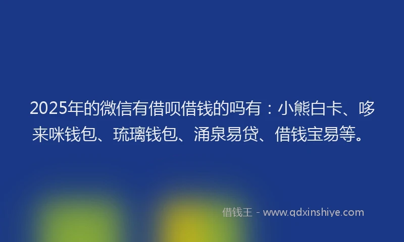 2025年的微信有借呗借钱的吗有：小熊白卡、哆来咪钱包、琉璃钱包、涌泉易贷、借钱宝易等。