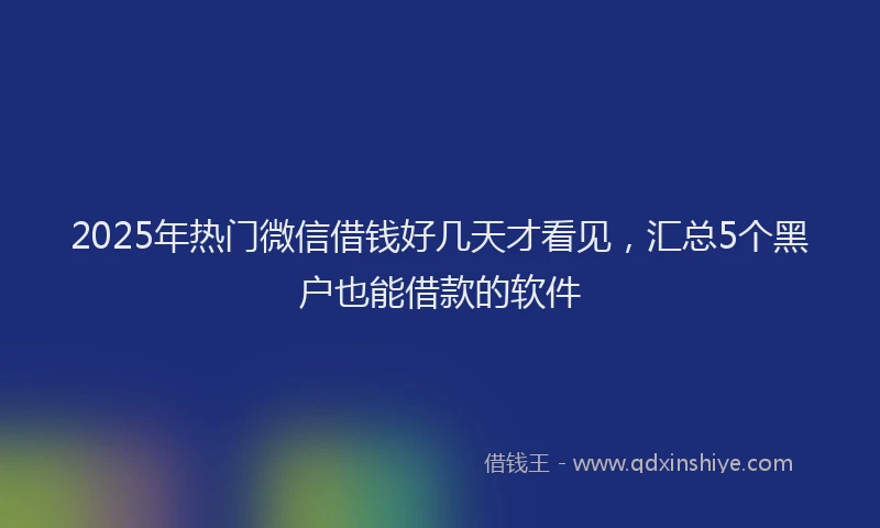 2025年热门微信借钱好几天才看见，汇总5个黑户也能借款的软件