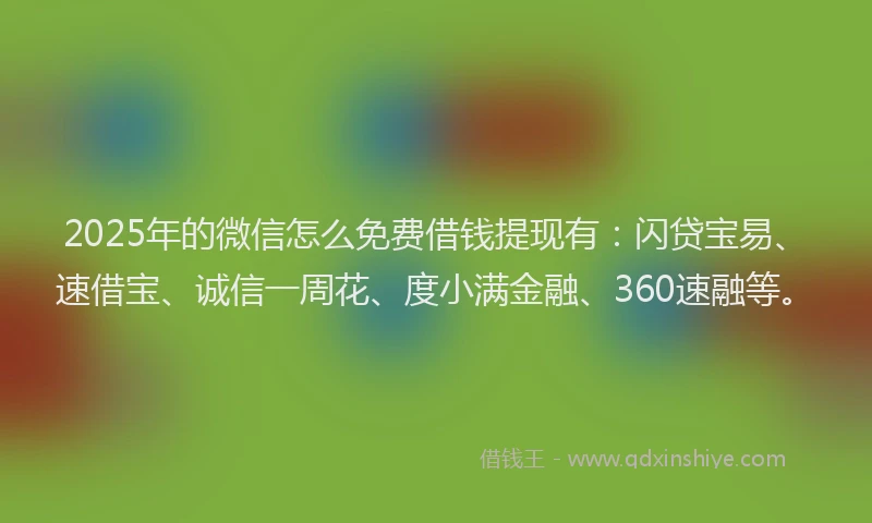 2025年的微信怎么免费借钱提现有：闪贷宝易、速借宝、诚信一周花、度小满金融、360速融等。