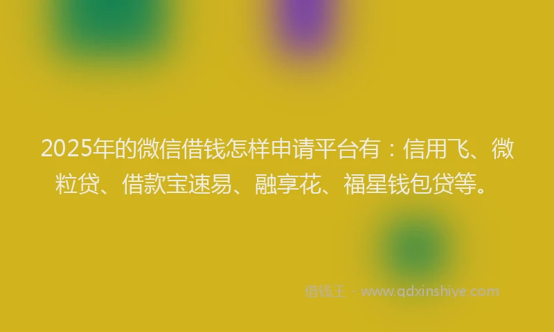 2025年的微信借钱怎样申请平台有：信用飞、微粒贷、借款宝速易、融享花、福星钱包贷等。