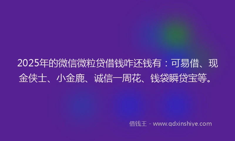 2025年的微信微粒贷借钱咋还钱有：可易借、现金侠士、小金鹿、诚信一周花、钱袋瞬贷宝等。