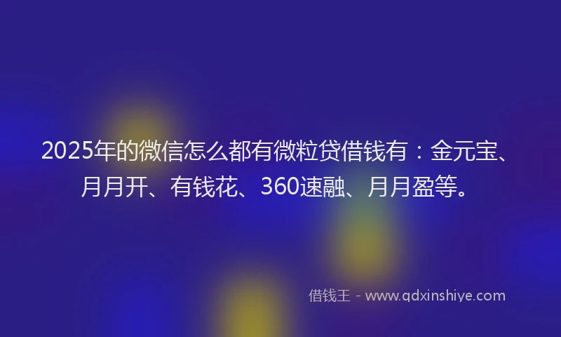 2025年的微信怎么都有微粒贷借钱有：金元宝、月月开、有钱花、360速融、月月盈等。