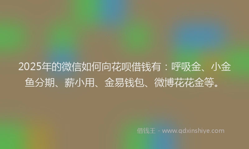 2025年的微信如何向花呗借钱有：呼吸金、小金鱼分期、薪小用、金易钱包、微博花花金等。
