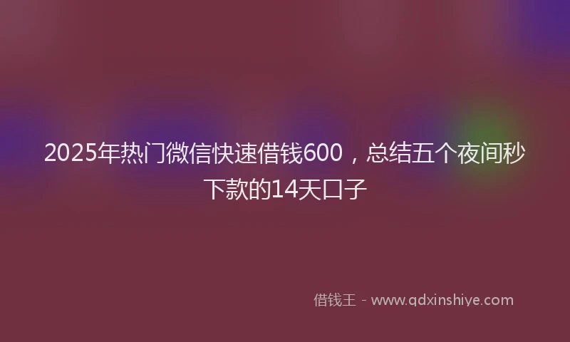 2025年热门微信快速借钱600，总结五个夜间秒下款的14天口子