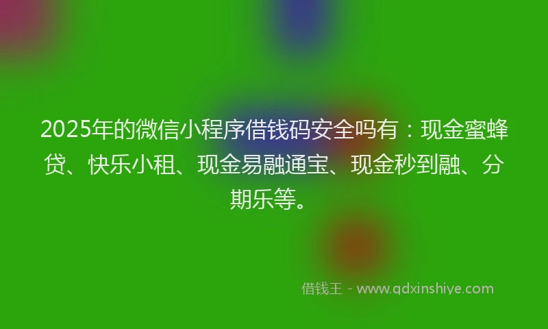 2025年的微信小程序借钱码安全吗有：现金蜜蜂贷、快乐小租、现金易融通宝、现金秒到融、分期乐等。