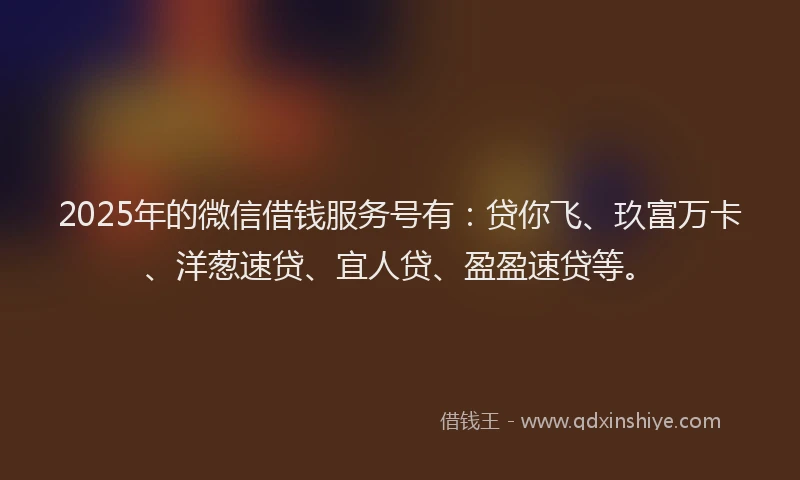 2025年的微信借钱服务号有：贷你飞、玖富万卡、洋葱速贷、宜人贷、盈盈速贷等。