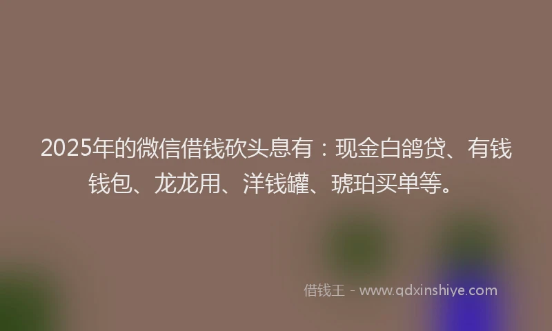 2025年的微信借钱砍头息有：现金白鸽贷、有钱钱包、龙龙用、洋钱罐、琥珀买单等。