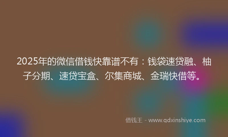 2025年的微信借钱快靠谱不有：钱袋速贷融、柚子分期、速贷宝盒、尔集商城、金瑞快借等。