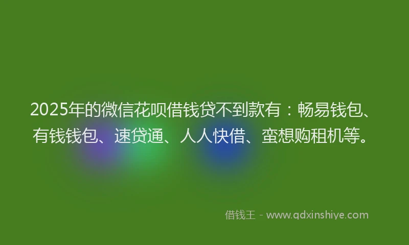 2025年的微信花呗借钱贷不到款有：畅易钱包、有钱钱包、速贷通、人人快借、蛮想购租机等。