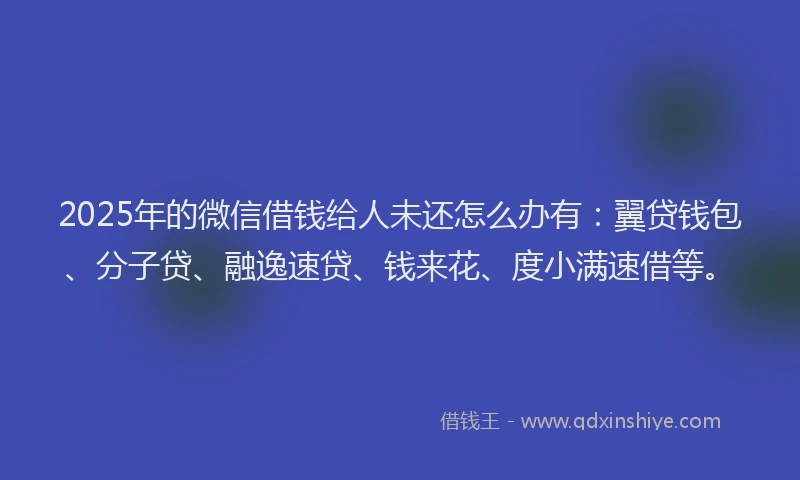 2025年的微信借钱给人未还怎么办有：翼贷钱包、分子贷、融逸速贷、钱来花、度小满速借等。