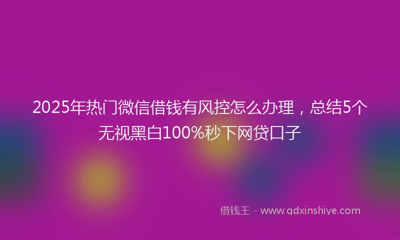 2025年热门微信借钱有风控怎么办理，总结5个无视黑白100%秒下网贷口子