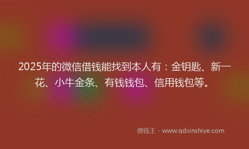 2025年的微信借钱能找到本人有：金钥匙、新一花、小牛金条、有钱钱包、信用钱包等。