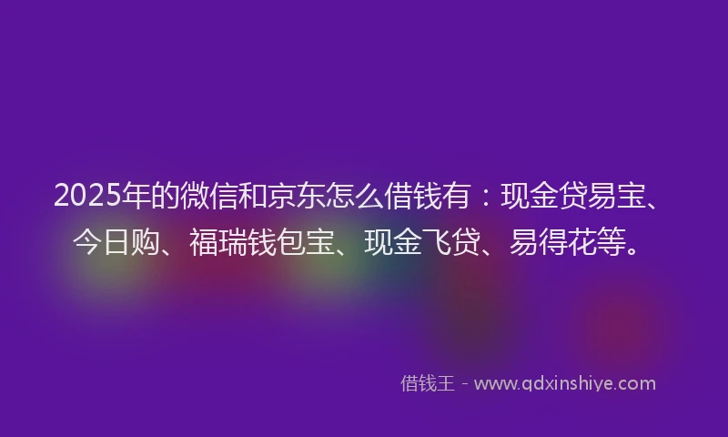 2025年的微信和京东怎么借钱有：现金贷易宝、今日购、福瑞钱包宝、现金飞贷、易得花等。