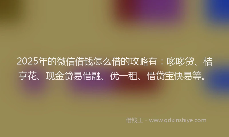 2025年的微信借钱怎么借的攻略有：哆哆贷、桔享花、现金贷易借融、优一租、借贷宝快易等。