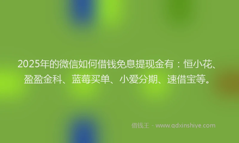 2025年的微信如何借钱免息提现金有：恒小花、盈盈金科、蓝莓买单、小爱分期、速借宝等。