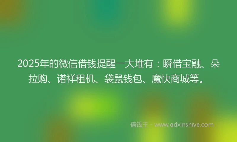 2025年的微信借钱提醒一大堆有：瞬借宝融、朵拉购、诺祥租机、袋鼠钱包、魔快商城等。
