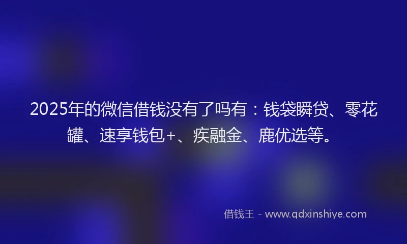 2025年的微信借钱没有了吗有：钱袋瞬贷、零花罐、速享钱包+、疾融金、鹿优选等。