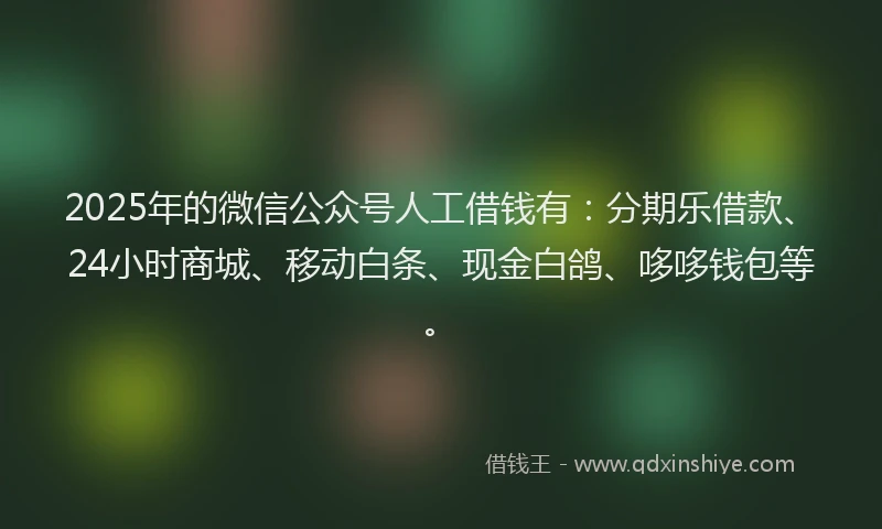 2025年的微信公众号人工借钱有：分期乐借款、24小时商城、移动白条、现金白鸽、哆哆钱包等。