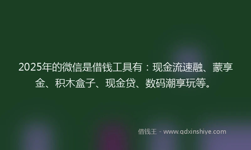 2025年的微信是借钱工具有：现金流速融、蒙享金、积木盒子、现金贷、数码潮享玩等。