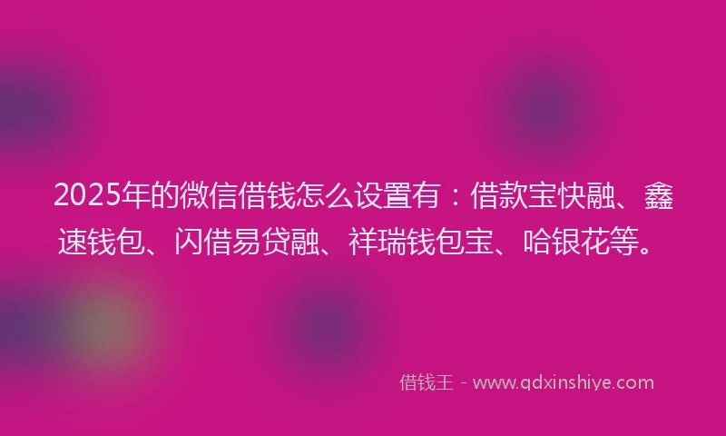 2025年的微信借钱怎么设置有：借款宝快融、鑫速钱包、闪借易贷融、祥瑞钱包宝、哈银花等。