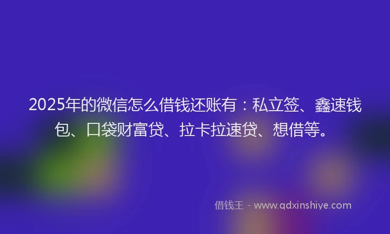 2025年的微信怎么借钱还账有：私立签、鑫速钱包、口袋财富贷、拉卡拉速贷、想借等。