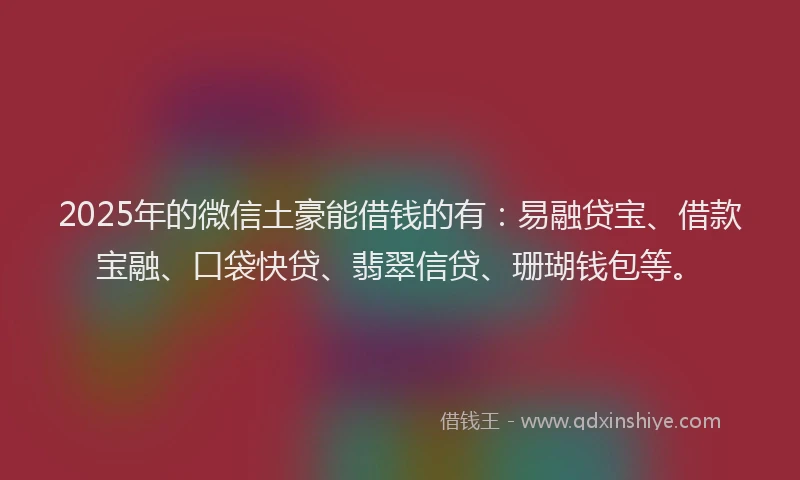 2025年的微信土豪能借钱的有：易融贷宝、借款宝融、口袋快贷、翡翠信贷、珊瑚钱包等。