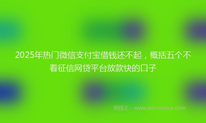 2025年热门微信支付宝借钱还不起，概括五个不看征信网贷平台放款快的口子