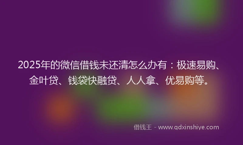 2025年的微信借钱未还清怎么办有：极速易购、金叶贷、钱袋快融贷、人人拿、优易购等。