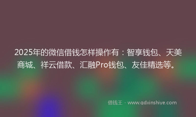 2025年的微信借钱怎样操作有：智享钱包、天美商城、祥云借款、汇融Pro钱包、友佳精选等。