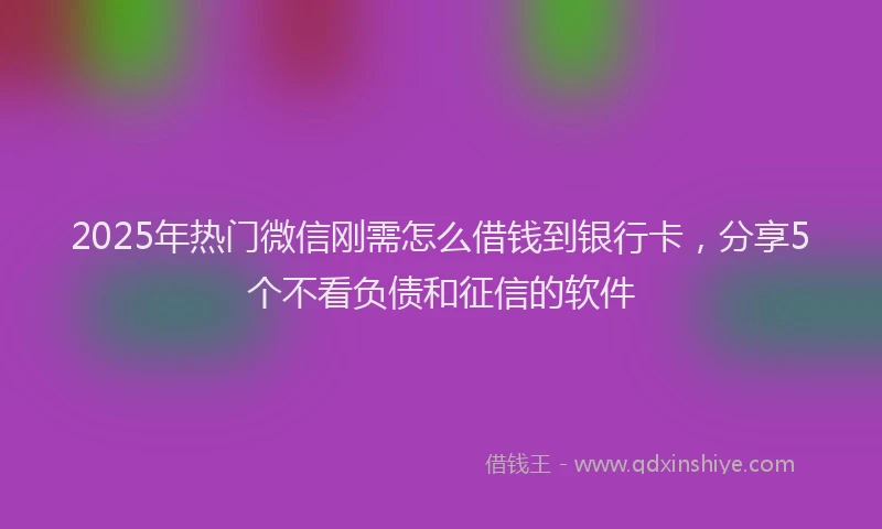 2025年热门微信刚需怎么借钱到银行卡，分享5个不看负债和征信的软件