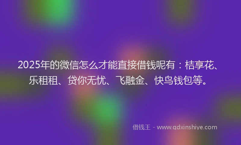 2025年的微信怎么才能直接借钱呢有：桔享花、乐租租、贷你无忧、飞融金、快鸟钱包等。