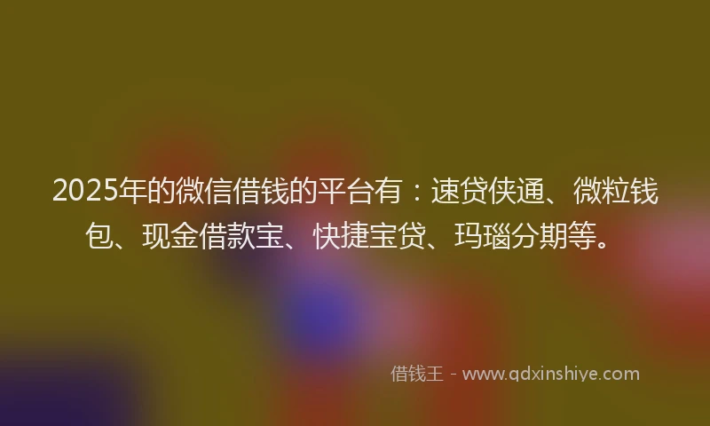 2025年的微信借钱的平台有：速贷侠通、微粒钱包、现金借款宝、快捷宝贷、玛瑙分期等。