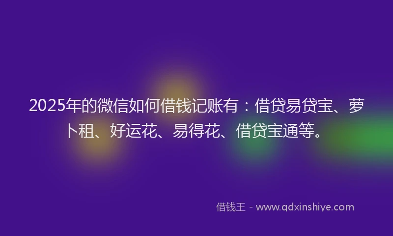 2025年的微信如何借钱记账有：借贷易贷宝、萝卜租、好运花、易得花、借贷宝通等。