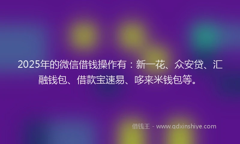 2025年的微信借钱操作有：新一花、众安贷、汇融钱包、借款宝速易、哆来米钱包等。