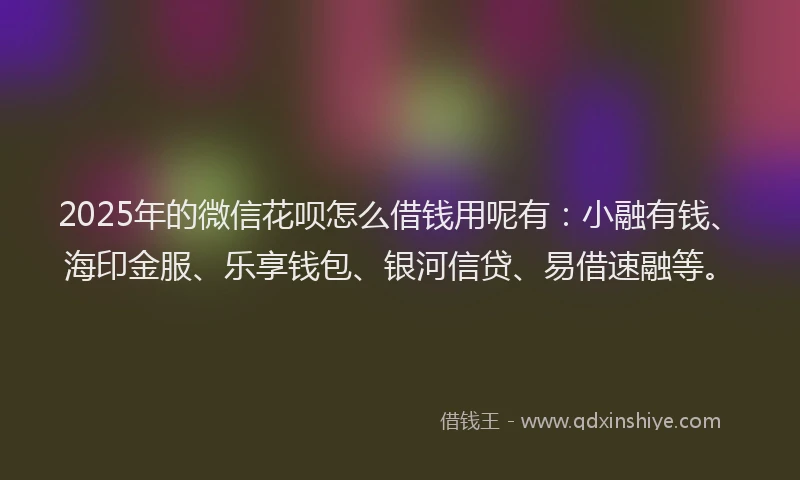 2025年的微信花呗怎么借钱用呢有：小融有钱、海印金服、乐享钱包、银河信贷、易借速融等。